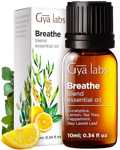 Gya Labs Breathe Essential Oil Blends - 100 Pure Natural Breathe Easy Essential Oils From Eucalyptus Peppermint And More For Humidifier Cleaner (0.34 Fl Oz)