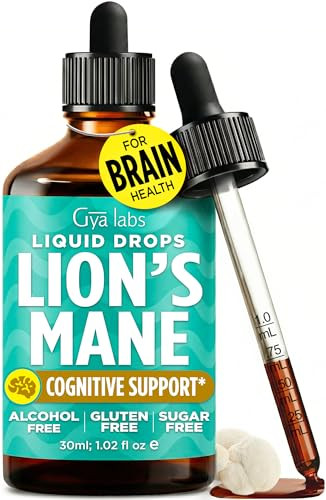 Gya Labs Lion'S Mane Extract Liquid Drops - Mushroom Supplement For Memory And Cognitive Clarity - Enhances Cognitive Function And Sharpness - Non-Gmo Sugar & Alcohol Free 1 Fl Oz