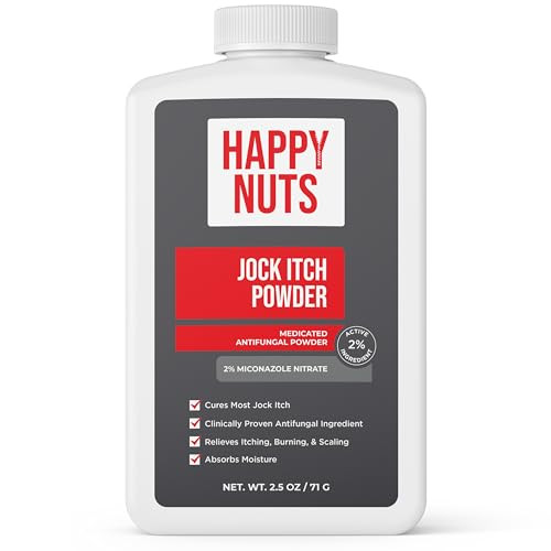 Happy Nuts Jock Itch Otc Antifungal Treatment Powder - 2 Miconazole Nitrate - Fsa Eligible Hsa - Clinically Proven Cures Most Jock Itch Athletes Foot Ringworm And More - Relieves Itching & Burning