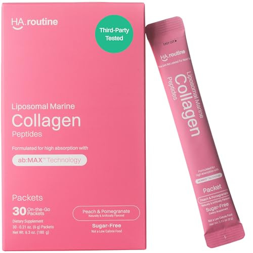 Haroutine Liposomal Marine Collagen Powder Packets 2100Mg Sugar-Free Flavored Powder 190Mg Vitamin C For Skin Hair And Nails Supports Joint Health 30 Packets Peach Pomegranate Flavor