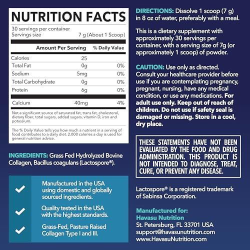 Havasu Nutrition Collagen Peptides Powder With Probiotics - Grass-Fed Hydrolyzed Type I & Iii For Hair Skin And Nail Health - Glp-1 Nutritional Support For Digestion - Easy-To-Mix Unflavored 1-Month Supply
