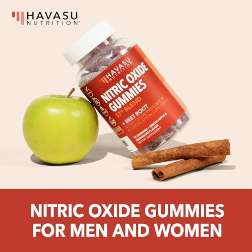 Havasu Nutrition Nitric Oxide Gummies For Men And Women With L-Arginine And Beet Root - No Gummies For Endurance And Recovery - 90 Count - Green Apple And Cinnamon Flavor - Vegan Non-Gmo 1 Month Supply