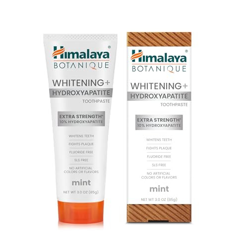 Himalaya Botanique Whitening Extra Strength Hydroxyapatite Toothpaste - 10 Nano Hydroxyapatite To Support Remineralization & Restore Enamel To Strengthen Teeth - Vegan Mint Flavor 3 Oz