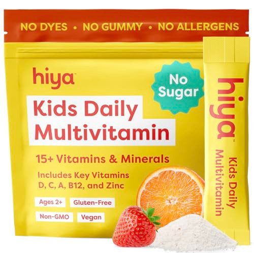 Hiya Kids Multivitamin 15 Essential Vitamins & Minerals With Fruits & Veggies For Ages 2 Supports Growth Development & Immune 0G Sugar 20 Stick Packs For Toddlers & Kids