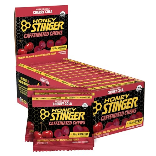 Honey Stinger Cherry Cola Caffeinated Energy Chew Gluten Free With Caffeine For Exercise Running And Performance Sports Nutrition For Home & Gym Pre And Mid Workout 21.6 Ounces (Pack Of 12)