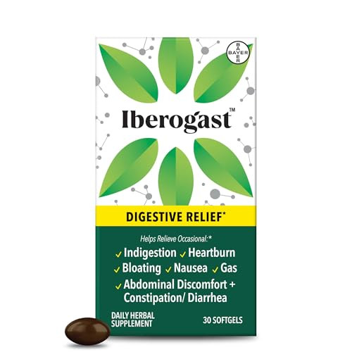 Iberogast Softgels Herbal Relief Of Stomach Upsets Occasional Indigestion Bloating Gas Nausea Upset Stomach 6-Herb Blend With Iberis Amara Peppermint Licorice Lemon Balm 30Ct