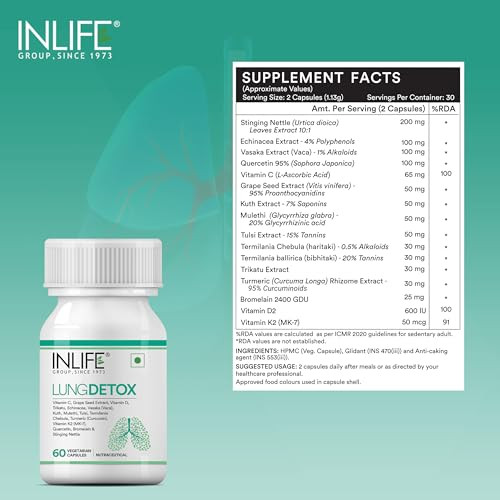 Inlife Lung Detox For Smokers Organic Supplement W/Bromelain & Quercetin Naturally Strengthen Respiratory System And Boost Overall Lung Health Gmp Tested 100 Vegetarian