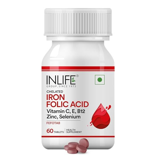 Inlife Chelated Iron Folic Acid Supplement With Vitamin C E B12 Zinc & Selenium For Men Women 60 Tablets