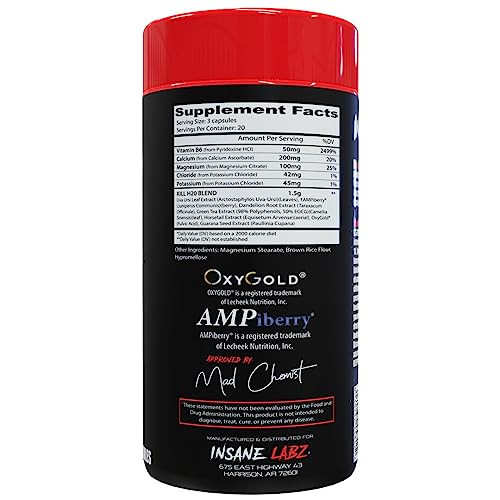 Insane Labz Kill H2O Ampiberry Infused Diuretic Reduce Water Retention And Bloating Relief With Dandelion Root And Green Tea Extract 20 Servings