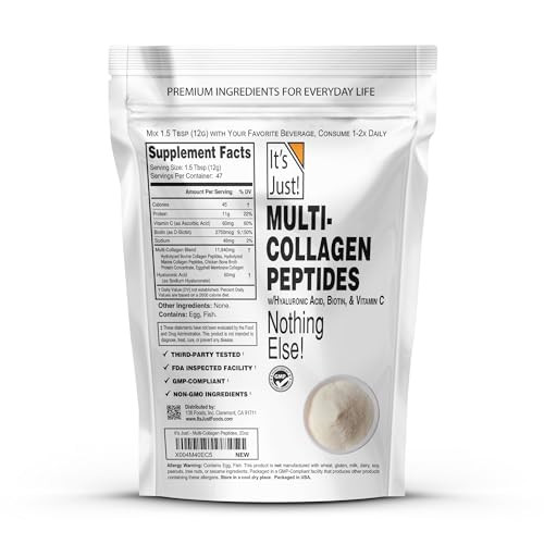 It'S Just - Multi Collagen Peptides (Types I Ii Iii V X) W/Vitamin C Biotin Hyaluronic Acid No Added Flavor Tested For Heavy Metals Gluten Free Non-Gmo Unflavored / 20Oz