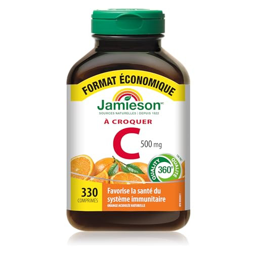 Jamieson Chewable Vitamin-C 500Mg Value Supplement Pack(330 Count) Tangy Orange (Imported From Canada)
