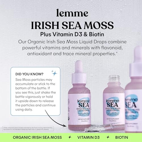 Lemme Irish Sea Moss Organic Liquid Drops With Vitamin D3 And Biotin For Trace Mineral Support Immunity Hair Skin & Nails Brain Health - Gluten & Sugar Free Non Gmo 1 Oz 30 Servings