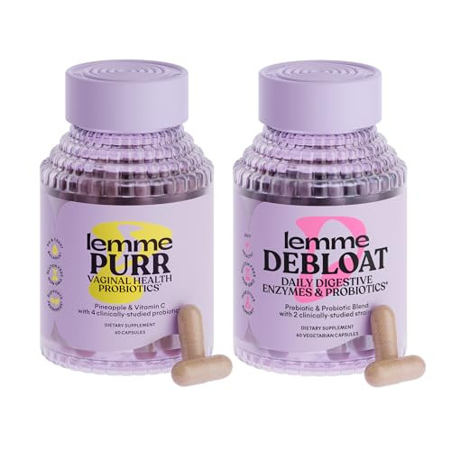Lemme Purr & Debloat Capsule Bundle - Vaginal Health Supplement For Women Debloat Capsules For Bloating & Gas Relief Probiotics & Prebiotics - Gluten Free Non-Gmo - 60 Ct. Each
