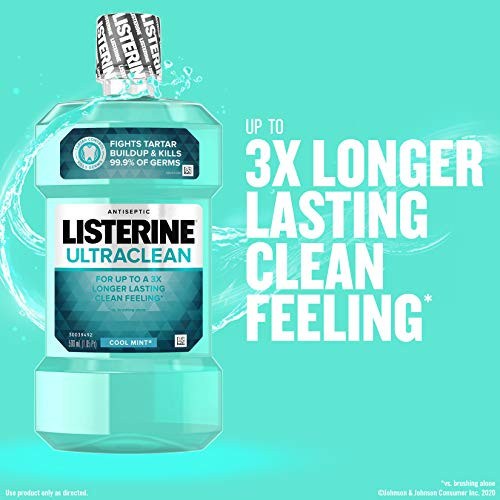 Listerine Ultraclean Oral Care Antiseptic Mouthwash To Help Fight Bad Breath Germs Gingivitis Plaque And Tartar Oral Rinse For Healthy Gums & Fresh Breath Cool Mint Flavor 1 L