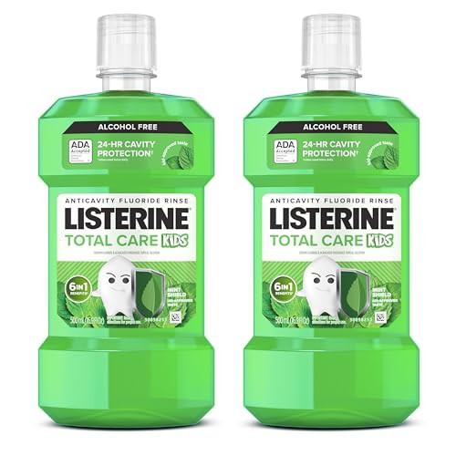 Listerine Total Care Kids Mouthwash Ada Accepted Alcohol-Free Anticavity Fluoride Mouthwash Oral Rinse For Cavity Protection And Fresh Breath Mint Shield Flavor Twin Pack 2 X 500 Ml
