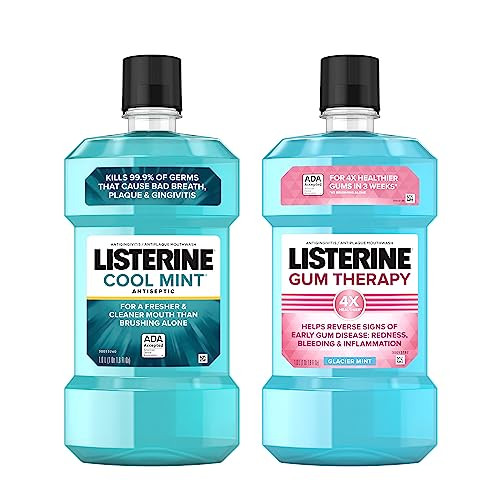 Listerine Cool Mint Antiseptic Mouthwash To Kill 99 Of Bad Breath Germs And Gum Therapy Mouthwash In Glacier Mint To Help Reverse Signs Of Early Gingivitis Convenience Pack 2 X 1 L