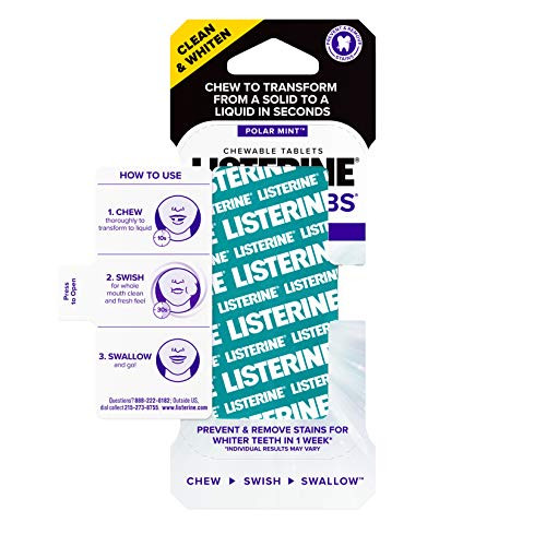 Listerine Ready Tabs Whitening Chewable Tablets With Polar Mint Flavor To Help Fight Bad Breath Gently Whiten Teeth & Kill Bad Breath Germs On The Go Sugar-Free Gluten-Free 8 Ct