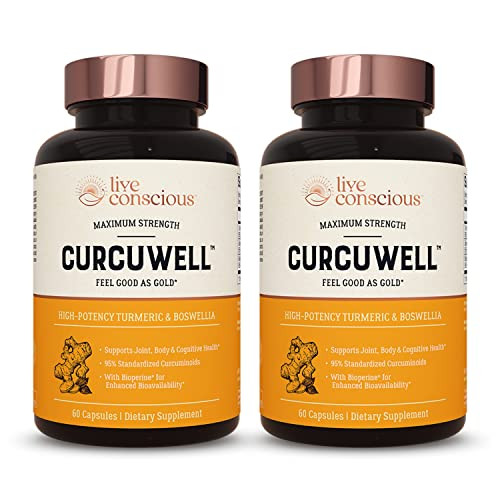Live Conscious Curcuwell - Curcumin And Boswellia Blend Maximum Strength Joint Body And Cognitive Support - 60 Day Supply (2-Pack)