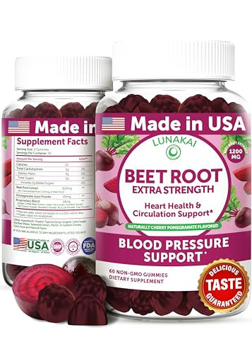 Lunakai Usa Made Beet Root Gummies With Antioxidant Blend - Delicious Non-Gmo Beet Chews 60Ct