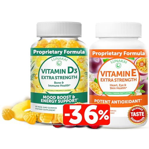 Lunakai Vitamin D3 And Vitamin E Gummies Bundle - Immunity Bone And Mood Support Gummy - 250 Mg 1000 Iu Natural Vit E Plus C Supplements