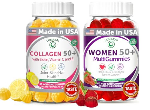Lunakai Usa Made Collagen & Multivitamin Gummies Bundle For Women 50 Supports Skin Hair Nail Joint Heart Bone & Immune Health 60Ct Each