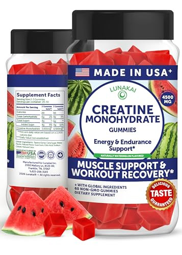 Lunakai Usa Made Creatine Monohydrate Gummies For Women & Men Vegan Creatine Gummies For Muscle & Recovery Support Pre Workout Supplement 60Ct