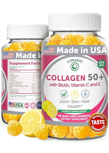 Lunakai Usa Made Collagen Gummies For Women & Men Over 50 Biotin & Vitamin C Supports Skin Elasticity Hair & Nail Strength Joint Support 60Ct