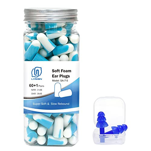 Lysian Ultra Soft Yellow-Green Foam Earplugs 60 Pairs And Soft Foam Earplugs 60 Pairs Blue/White