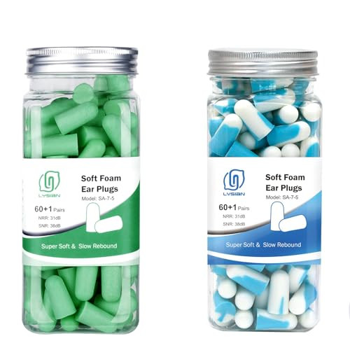 Lysian Ultra Soft Yellow-Green Foam Earplugs 60 Pairs And Soft Foam Earplugs 60 Pairs Blue/White