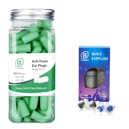 Lysian Foam Ear Plugs 60 Pairs And Concerts Ear Plugs 2 Pairs By Lysian