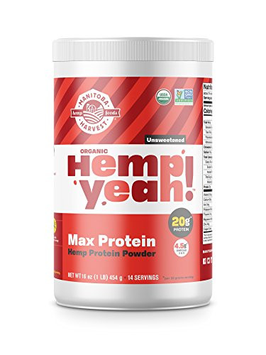 Manitoba Harvest Hemp Yeah Organic Max Protein Powder Unsweetened 16Oz With 20G Protein And 4.5G Omegas 3&6 Per Serving Keto-Friendly Preservative Free Non-Gmo