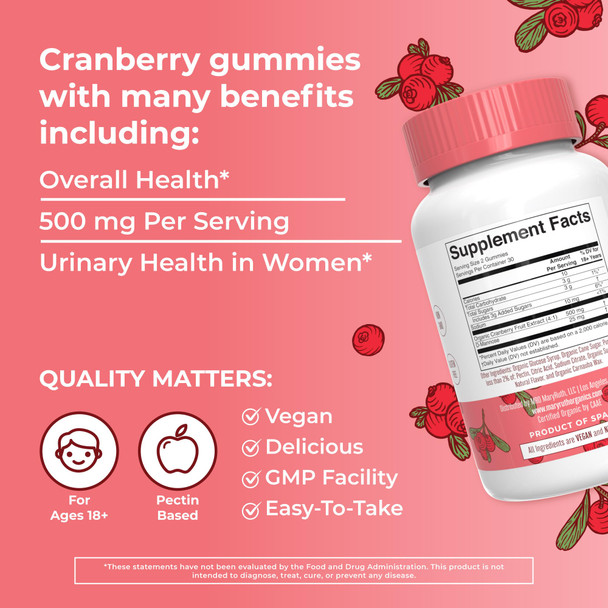 Maryruth'S Maryruth Organics Organic Cranberry Gummies - 500Mg Supplement Urinary Tract Health For Women With D Mannose Traditional Use Usda Organic Vegan Non Gmo 30 Servings
