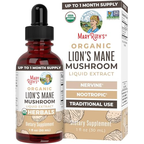 Maryruth'S Maryruth Organics Lions Mane Mushroom Supplement Up To 1 Month Supply Nootropic Usda Organic Lions Mane Extract Nervine Herbal Liquid Drops Brain Health Non-Gmo Vegan Alcohol Free Tincture 1 Fl Oz