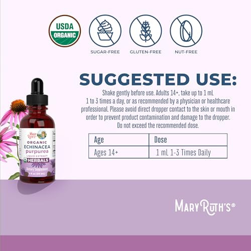 Maryruth'S Organics Echinacea Purpurea Liquid Sugar Free Usda Organic Echinacea Liquid Drops For Immune Support Respiratory Health Alcohol Free Non-Gmo Vegan 1 Fl Oz