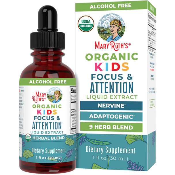 Maryruth'S Kids Focus & Attention Drops Usda Organic Drops Ginkgo Biloba Rhodiola Root & Licorice Root Adaptogenic Calm Vegan Non-Gmo Gluten Free 30 Servings