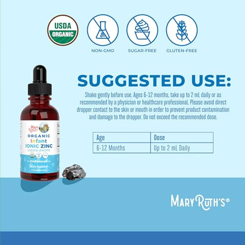 Maryruth'S Maryruth Organics Organic Infant Ionic Zinc Liquid Drops Zinc Sulfate For Immune Support Organic Glycerin Antioxidant Vegan Formulated For Babies Ages 6-12 Months 1 Month Supply 2 Fl Oz