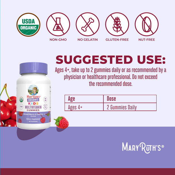 Maryruth'S Kids Vitamins Multi 1 Month Supply Multivitamin Gummies For Ages 4 Multivitamin For Kids Vegan Only 2 Gummies A Day 60 Count