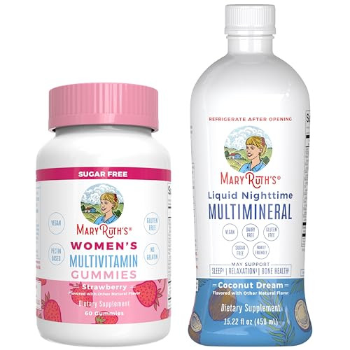 Maryruth'S Multivitamin Gummies For Women (Strawberry) & Liquid Nighttime Multimineral (Coconut 15.22Oz) Clean Label Project Verified Usda Organic & Vegan Beauty Sleep & Overall Health