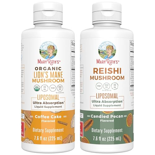Maryruth'S Maryruth Organics Lion'S Mane Liposomal (Coffee Cake) & Reishi Mushroom (Candied Pecan) Clean Label Project Verified Vitamins For Cognitive Support Immunity & Overall Health Vegan Non-Gmo