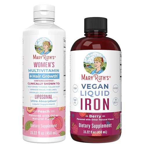 Maryruth'S Women'S Multivitamin Hair Growth Liposomal (Peach) & Iron Liquid (Berry) Clean Label Project Verified Supplements For Beauty Immunity & Overall Health Vegan Non-Gmo Gluten-Free