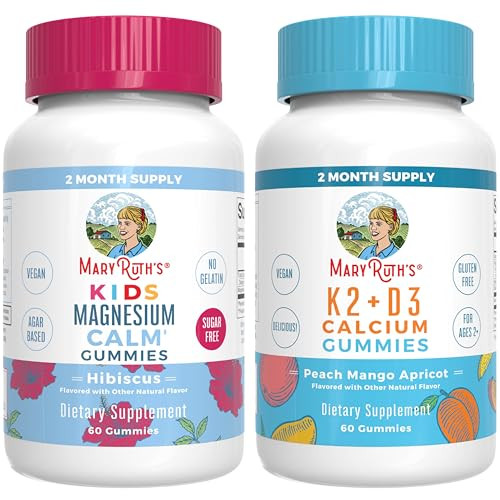 Maryruth'S Kids Magnesium Calm Gummies (Hibiscus) & Vitamin K2 D3 Gummies (Peach Mango & Apricot) No Gelatin Vitamins For Sleep Bone Support & Overall Health Vegan Non-Gmo Gluten Free
