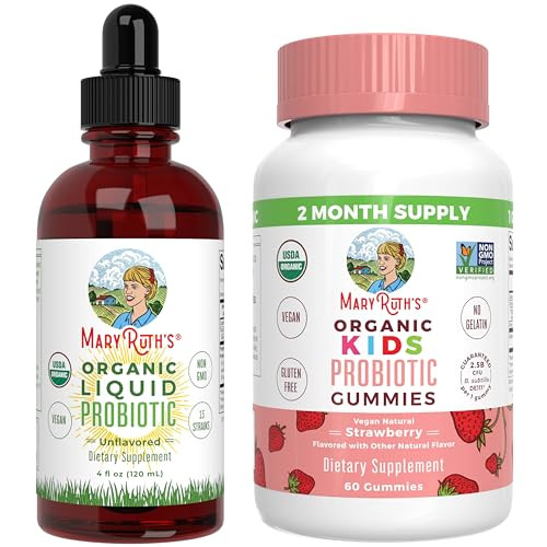 Maryruth'S Probiotic (Unflavored) & Probiotic Gummies For Kids (Strawberry) Usda Organic Clean Label Project Verified Vegan Non-Gmo Sugar-Free Immune Support Antioxidant & Digestive Health