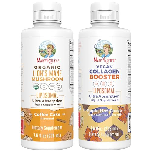 Maryruth'S Maryruth Organics Lion'S Mane Liposomal (Coffee Cake) & Collagen Booster Liposomal (Maple Hot Cocoa) Clean Label Project Verified Vitamins For Cognitive Support Beauty & Joint Health Vegan Non-Gmo