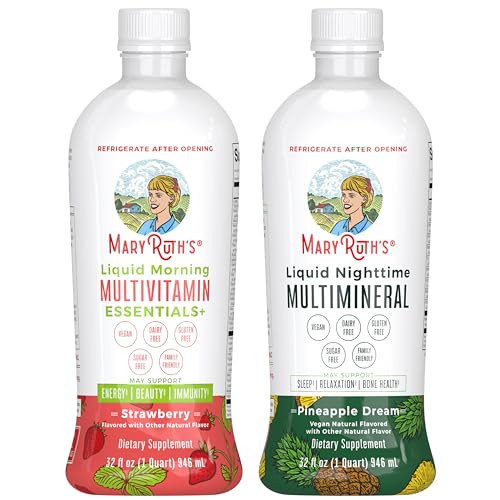 Maryruth'S Liquid Morning Multivitamin (Strawberry) & Liquid Nighttime Multimineral (Pineapple) Clean Label Project Verified Vitamins & Magnesium For Energy Bedtime & Overall Health Vegan