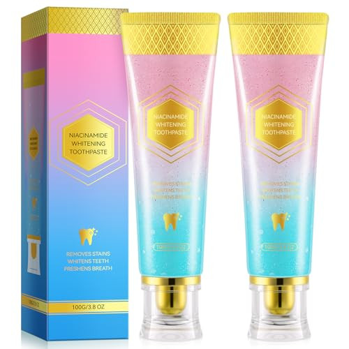 Mcukv Niacinamide Whitening Toothpaste 2 Pack Brightening Toothpaste With Deep Cleaning For Coffee & Tea Stains Gum Health Support Long-Lasting Fresh Breath Gentle Mint Peach Flavor 3.53Oz Tube
