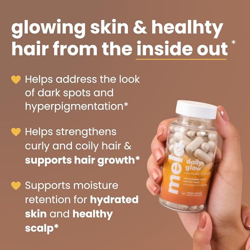 Mela Daily Glow For Healthy Melanin-Rich Skin & Textured Hair With Silica Millet Pumpkin Seed Probiotics Hyaluronic Acid & Vitamin D3 Vegan Biotin-Free Gluten & Soy-Free 60 Count