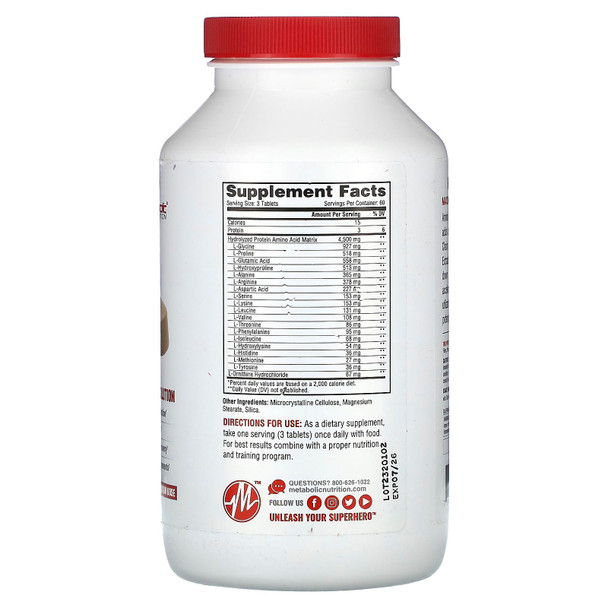 Metabolic Nutrition Amino 4500 Tablets Maximum Potency Hydrolyzed Amino Acid Complex 4500Mg (180)