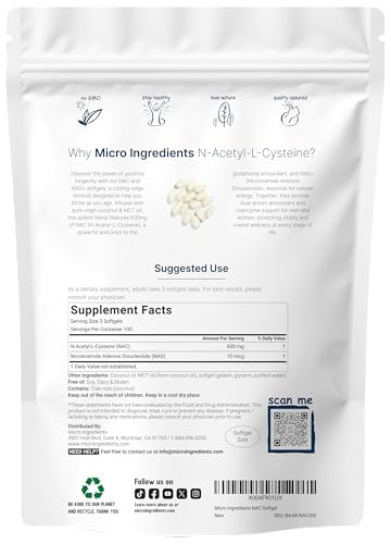 Micro Ingredients Nac Supplement 600Mg With Nad & Coconut Oil 300 Softgels 2-In-1 N Acetyl L Cysteine Plus Nicotinamide Forms Nad Supplements For Women & Men Non-Gmo Gluten Free