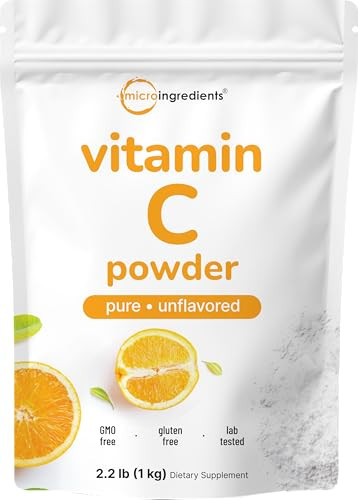 Micro Ingredients Pure Vitamin C Powder 2.2Lbs (1Kg) Unflavored Ascorbic Acid Supplements Vitamins For Women & Men Non-Gmo Gluten Free