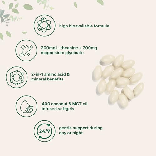 Micro Ingredients L-Theanine 200Mg With Magnesium Glycinate 400 Coconut Mct Oil Softgels 2-In-1 Amino Acid & Mineral Complex Gentle Care All Day & Night